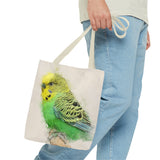 Sunny Sprite: A Playful Yellow-Green Budgie Extravaganza Tote Bag