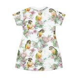 Floral Feathers: A Green Cheek Symphony T-Shirt Dress