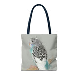 Crisp Cobalt: Dynamic Blue And White Budgie Artistry Tote Bag (AOP)