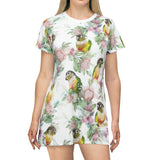 Floral Feathers: A Green Cheek Symphony T-Shirt Dress