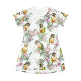 Floral Feathers: A Green Cheek Symphony T-Shirt Dress