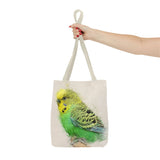 Sunny Sprite: A Playful Yellow-Green Budgie Extravaganza Tote Bag