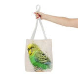 Sunny Sprite: A Playful Yellow-Green Budgie Extravaganza Tote Bag