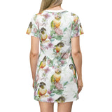 Floral Feathers: A Green Cheek Symphony T-Shirt Dress