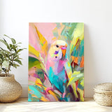 Tropical Muse: Abstract Budgie Among Leaves