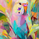 Tropical Muse: Abstract Budgie Among Leaves