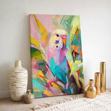 Tropical Muse: Abstract Budgie Among Leaves