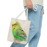 Sunny Sprite: A Playful Yellow-Green Budgie Extravaganza Tote Bag