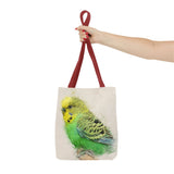 Sunny Sprite: A Playful Yellow-Green Budgie Extravaganza Tote Bag