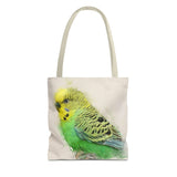 Sunny Sprite: A Playful Yellow-Green Budgie Extravaganza Tote Bag