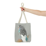 Crisp Cobalt: Dynamic Blue And White Budgie Artistry Tote Bag (AOP)