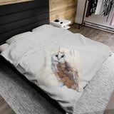 Barn Owl Portrait Velveteen Plush Blanket