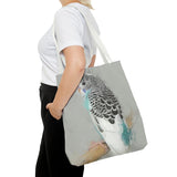 Crisp Cobalt: Dynamic Blue And White Budgie Artistry Tote Bag (AOP)