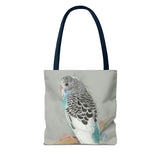 Crisp Cobalt: Dynamic Blue And White Budgie Artistry Tote Bag (AOP)