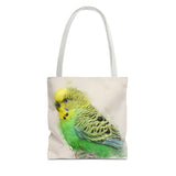 Sunny Sprite: A Playful Yellow-Green Budgie Extravaganza Tote Bag