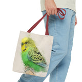 Sunny Sprite: A Playful Yellow-Green Budgie Extravaganza Tote Bag