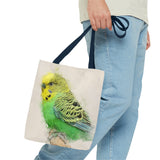 Sunny Sprite: A Playful Yellow-Green Budgie Extravaganza Tote Bag