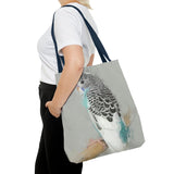 Crisp Cobalt: Dynamic Blue And White Budgie Artistry Tote Bag (AOP)