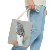 Crisp Cobalt: Dynamic Blue And White Budgie Artistry Tote Bag (AOP)