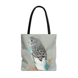 Crisp Cobalt: Dynamic Blue And White Budgie Artistry Tote Bag (AOP)