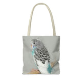 Crisp Cobalt: Dynamic Blue And White Budgie Artistry Tote Bag (AOP)