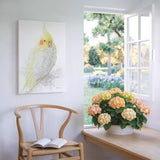 Sunny Serenade: The Yellow and White Cockatiel Canvas Artwork