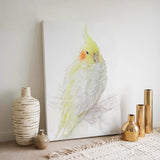 Sunny Serenade: The Yellow and White Cockatiel Canvas Artwork