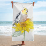 Cockatiel Sunflower Beach Towel